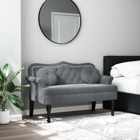 Oakestry Bench with Cushions Dark Gray 474 inx256 inx295 in Velvet Modern Storage Bench Solid Wood Entryway Seating Furniture Living Room Bedroom Hallway Organizer with Durable Frame Contemporary Des