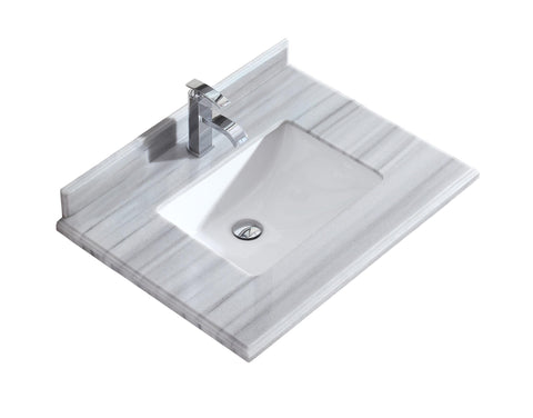 Oakestry White Stripes Countertop Thirty Inch with Integrated Rectangle Sink and Single Hole Faucet, Modern Luxury Solid Surface