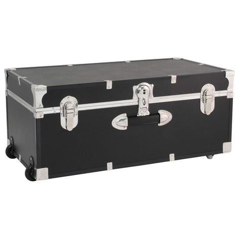 Oakestry Rover Style Black Rolling Trunk Heavy Duty Metal Storage Chest Lockable Portable Secure Organizer