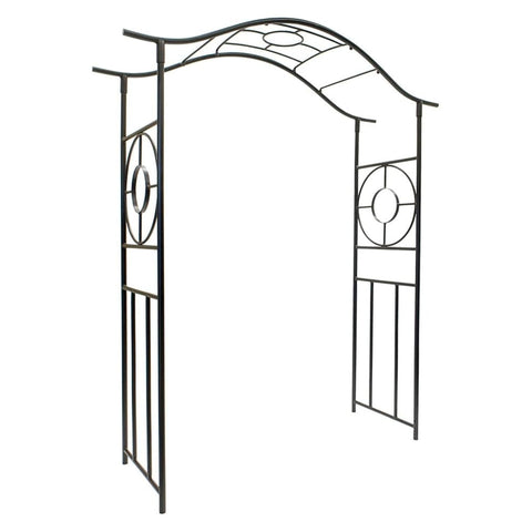 Oakestry Tuscany Wrought Iron Garden Trellis Arch Arbor Graphite Outdoor Landscape Entryway Decorative Structure for Climbing Plants Pathway Yard Accent