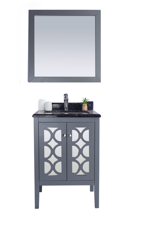 Oakestry Mediterraneo 24 Inch Grey Bathroom Vanity Black Wood Marble Countertop Modern Single Sink Freestanding Storage Soft Close Doors Compact Washroom Cabinet