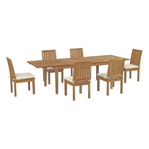 Oakestry Marina 7 Piece Outdoor Patio Teak Dining Set, Natural White