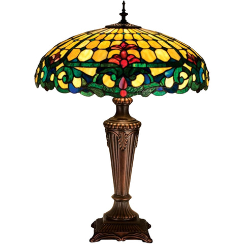 Oakestry 25" Duffner & Kimberly Colonial Table Lamp, Stained Glass Shade, Mahogany Bronze Base, 3-Light E26 Vintage Decorative Accent Lamp