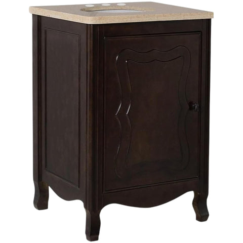 Oakestry 24" Single Sink Bathroom Vanity with Cream Marble Top, Sable Walnut Finish, Oval Undermount Ceramic Sink, Freestanding Cabinet