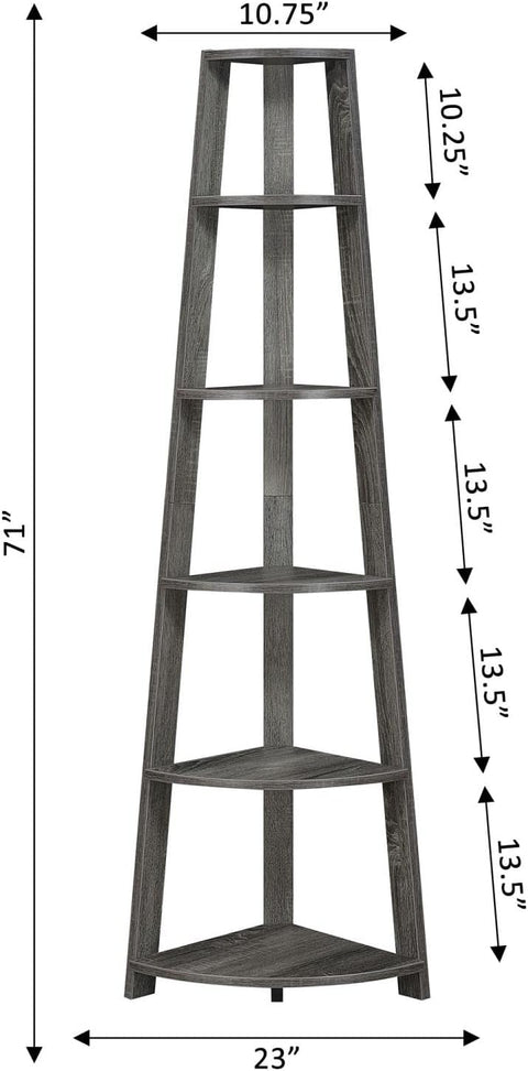Oakestry 5 Tier Corner Bookcase, Weathered Gray