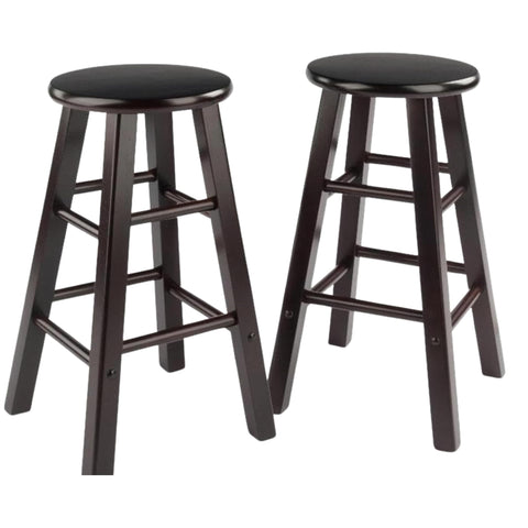 Oakestry Element 2-Piece 24" Counter Stool Set, Espresso – Solid Wood Round Seat Stools with Crossbar Footrests for Kitchen, Breakfast Nook, or Den