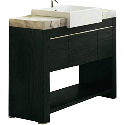 Oakestry 48" Single Sink Bathroom Vanity with White Carrara Marble Top, Black Oak Finish, Vessel Vitreous China Sink, Freestanding Modern Cabinet