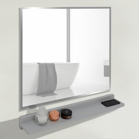 Oakestry 30 Inch Wall Mounted Frameless Mirror Set with Wireless Charging Shelf Modern Vanity Mirror Polished Edge Built in Charging Station Storage Shelf Bathroom Bedroom Easy Installation