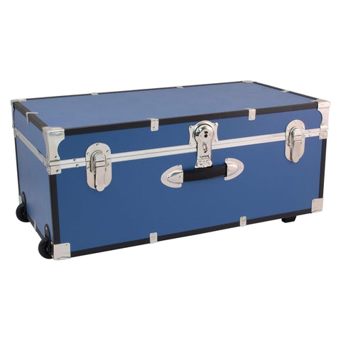 Oakestry Misty Blue Rover Rolling Trunk Heavy Duty Metal Storage Chest Lockable Portable Secure Organizer With Reinforced Frame