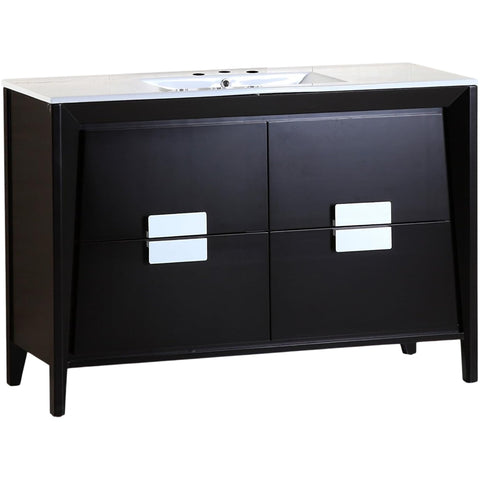 Oakestry 48" Single Sink Bathroom Vanity with Integrated Ceramic Countertop, Dark Espresso Finish, Solid Wood Cabinet, Freestanding