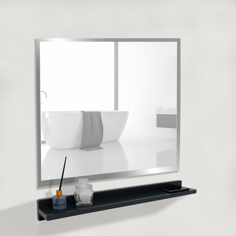 Oakestry 30 Inch Wall Mounted Frameless Mirror Set with Wireless Charging Shelf Modern Vanity Mirror Polished Edge Built in Charging Station Storage Shelf Bathroom Bedroom Easy Installation