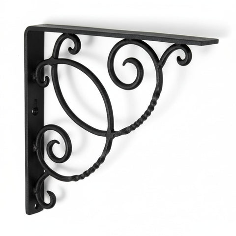 Oakestry Wrought Iron Decorative Scroll Shelf Brackets Pair Heavy Duty Black Powder Coated Metal Wall Mount Holder Rustic Vintage Organizer Fireplace Mantle Book Kitchen Curio Display Home Accessory