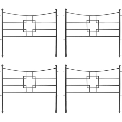 Square-on-Squares Fence Section, Pack of 4 – 36" W x 31" H Wrought Iron, Graphite Powder-Coated, Modern Geometric Garden Fence Panels