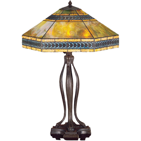 Oakestry 30" Cambridge Table Lamp, Sky Blue & Amber Stained Glass Shade with Mahogany Bronze Base