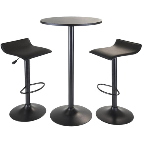 Oakestry Obsidian 3-Piece Round Pub Table Set with Adjustable Swivel Stools, Black Finish