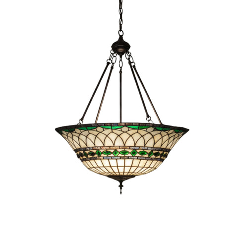 Oakestry Tiffany 128649 Three Light Pendant from Roman Collection 2400 inches Mahogany Bronze Tiffany Style Lighting Fixture Stained Glass Decorative Indoor Lamp Vintage Class