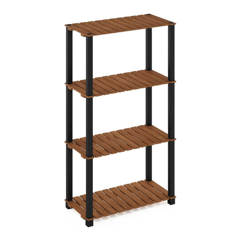 Oakestry Pangkor Four Tier Turn N Tube Plant Shelf Indoor Outdoor Wood Stand Square Poles Natural Black Modern Display Storage Rack