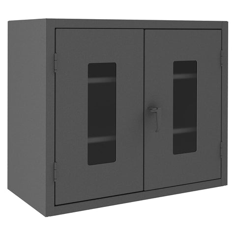 Oakestry Extra Heavy Duty Cabinet 48 x 24 x 42 in 12 Gauge Steel 2 Adjustable Shelves Recessed Door Clearview Lexan Panels Pad Lock Handle Gray Storage Cabinet