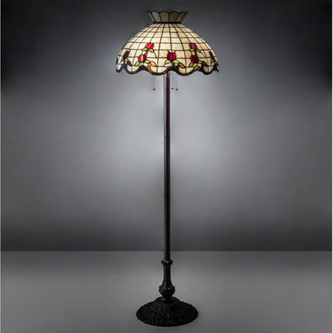 Oakestry 62Inch High Roseborder Floor Lamp Elegant Floor Lamp Stained Glass Lighting Decorative Home Living Room Bedroom Office Vintage Style Durable Build Ambient Light