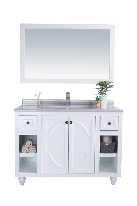 Oakestry Odyssey 48 Inch White Bathroom Vanity Single Sink White Stripes Marble Countertop Freestanding Modern Storage Cabinet Soft Close Doors Luxury Washroom Furniture