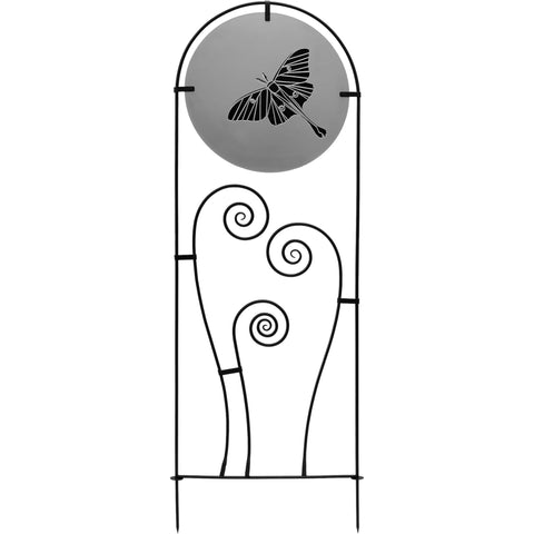 Luna Garden Trellis 82 Inch, Wrought Iron Plant Support with Black & Silver Powder Coat, Decorative Moon & Moth Design for Climbing Vines