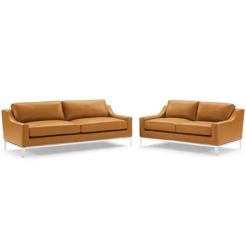 Oakestry Luxury Inspired Harness Stainless Steel Base Leather Sofa and Loveseat Set Comfortable Indoor Loveseat for Living Room Apartment Lounge Reception Area Premium Everyday Styling