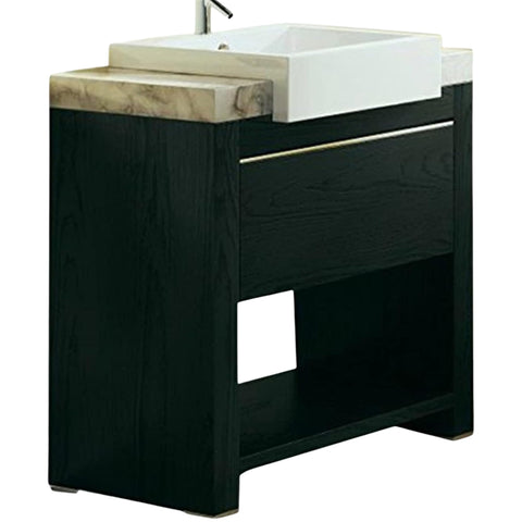 Oakestry 36" Single Sink Bathroom Vanity with White Carrara Marble Top, Black Oak Finish, Vessel Vitreous China Sink, Freestanding Modern Cabinet