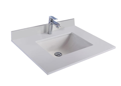 Oakestry White Quartz Countertop Thirty Inch with Single Hole Faucet, Sleek Modern Design and Premium Solid Surface Finish