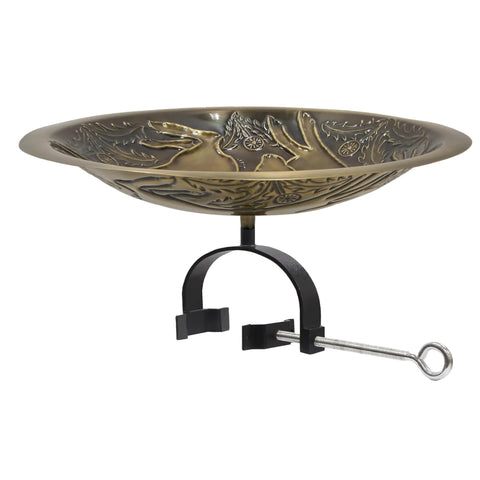 Oakestry Three Hares Birdbath Over Rail Bracket Decorative Outdoor Garden Water Bowl Unique Artistic Design Durable Build Balcony Patio Accent Weather Resistant Long Lasting Finish