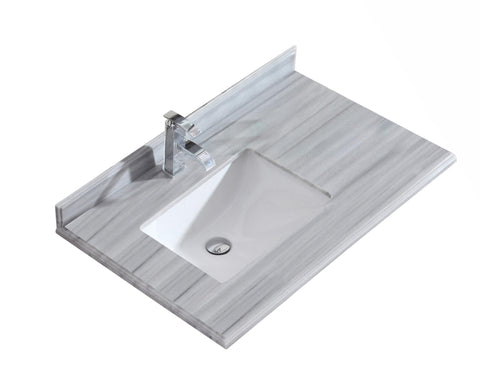 Oakestry Thirty-Six Inch White Striped Marble Countertop with Integrated Rectangular Single Bowl Sink and Single Faucet Hole