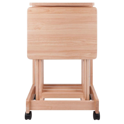 Oakestry Alex 4-Piece Snack Table Set with Storage Stand – 26" Tables for Living Room, Space-Saving Nesting Design with Convenient Storage