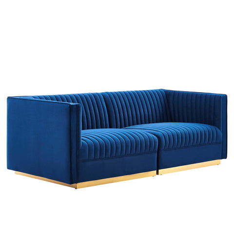 Oakestry Luxury Inspired Sanguine Channel Tufted Performance Velvet Modular Sectional Sofa Loveseat Comfortable Indoor Sectional Sofa for Living Room Apartment Lounge Reception Area Premium Everyday S