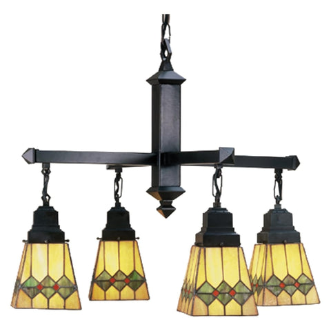 Oakestry 26 Inch Martini Mission 4 Light Chandelier Stained Glass Ceiling Fixture Craftsman Style Geometric Hanging Lamp Rustic Vintage Lighting for Dining Room Living Room