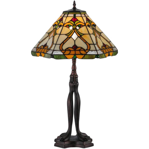 Oakestry 26" Middleton Tiffany Style Table Lamp, Holly Berry Stained Glass Shade, Mahogany Bronze Base, Single E26 Decorative Vintage Accent Lamp