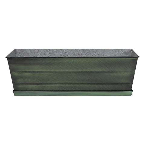 Oakestry Galvanized Steel Flower Box Planter with Tray Green Medium Outdoor Window Garden Balcony Deck Durable Rust Resistant Metal Planter for Herbs Flowers Plants Modern Home Décor