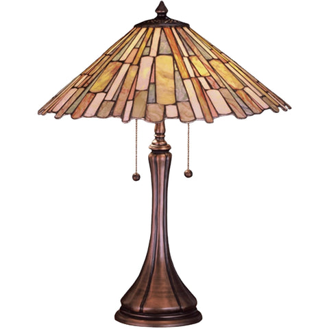 Oakestry 23" Delta Jadestone Table Lamp with Mahogany Bronze Base, Earthy Moss Green, Tan & Ivory Tile Pattern, E26 Bulbs, Tiffany Style