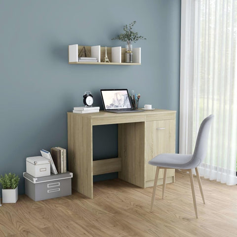 Oakestry Sonoma Oak Engineered Wood Computer Desk with Cabinet – 39.4 x 19.7 in Modern Workstation