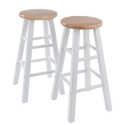Oakestry Element 2-Piece 24" Counter Stool Set, Natural Wood Seat with White Frame – Solid Wood Round Seat Stools with Crossbar Footrests for Kitchen or Den