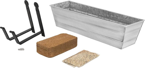 Oakestry Garden Growing Kit Small White Planter with Wall Brackets Self Watering Vertical Garden Box Modern Space Saving Garden Decorative Design