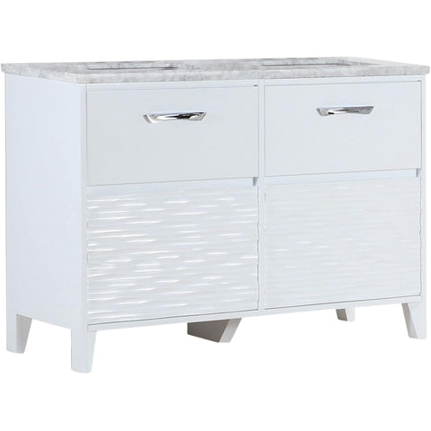 Oakestry 48" Double Sink Bathroom Vanity with White Carrara Marble Top, White Finish, Solid Wood Cabinet, Rectangle Undermount Ceramic Sinks