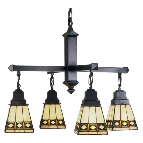 Oakestry 26 Inch Diamond Band Mission 4 Light Chandelier Stained Glass Ceiling Fixture Craftsman Style Geometric Hanging Lamp Rustic Vintage Lighting for Dining Room Living Room