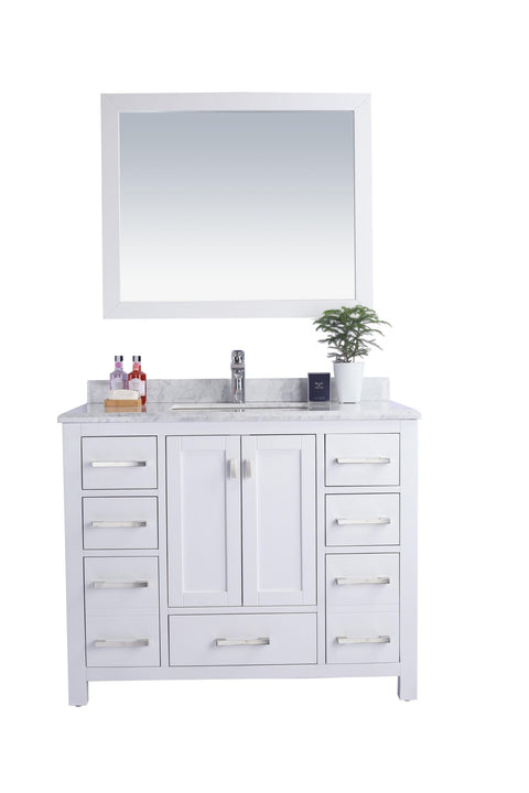 Oakestry Wilson Bathroom Vanity with White Carrara Marble Countertop, Undermount Ceramic Sink, Solid Oak Wood Cabinet, Soft Close Doors & Drawers, White, Pre-Assembled
