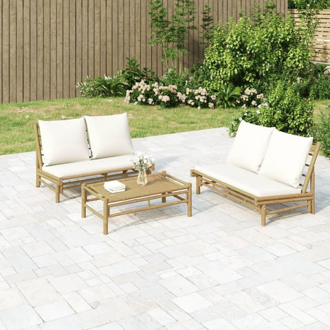 Oakestry 2 Piece Patio Lounge Set with Cream White Cushions Bamboo Outdoor Furniture Seating Garden Backyard Deck Modern Durable Comfortable Weather Resistant
