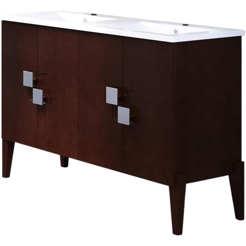Oakestry 48" Double Sink Bathroom Vanity with Integrated Vitreous China Top, Walnut Finish, Solid Wood Cabinet, Freestanding Rectangle Sinks