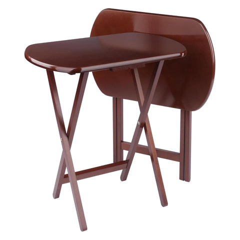 Oakestry Corbett 2 Piece Oversized Snack Tables Folding TV Tray Table Set Portable Space Saving Eating Tables Durable Wood Construction Walnut Finish
