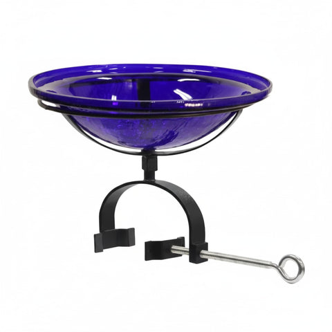 Oakestry 12" Crackle Glass Birdbath with Over Railing Bracket, Clamp-On Balcony Bird Bath, Decorative Glass Bowl Outdoor for Deck, Patio & Garden