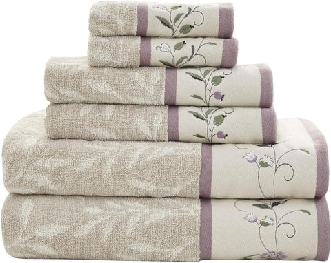 6Pc Serene 100% Cotton Premium Quality Bath Towel Soft Lightweight Highly Absorbent for Bathroom, Multi-Sizes, Purple