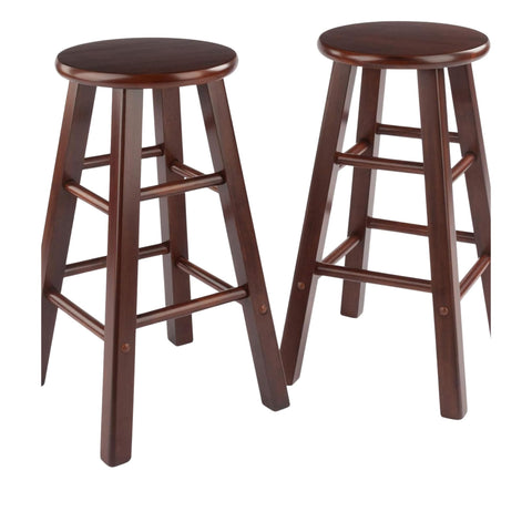 Oakestry Element 2-Piece 24" Counter Stool Set, Walnut – Solid Wood Round Seat Stools with Crossbar Footrests for Kitchen, Breakfast Nook, or Den