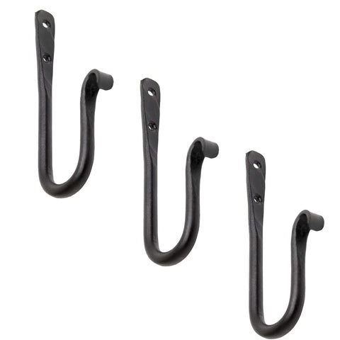 Oakestry 6-Inch J-Hook 3-Pack – Black Wrought Iron Wall Hooks with Stainless Steel Screws for Kitchen, Garage, Bathroom & Indoor/Outdoor Use