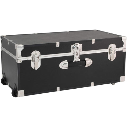 Oakestry Explorer 30 Inch Storage Trunk with Wheels & Lock, Black Rolling Storage Chest for Dorm, Travel & Home